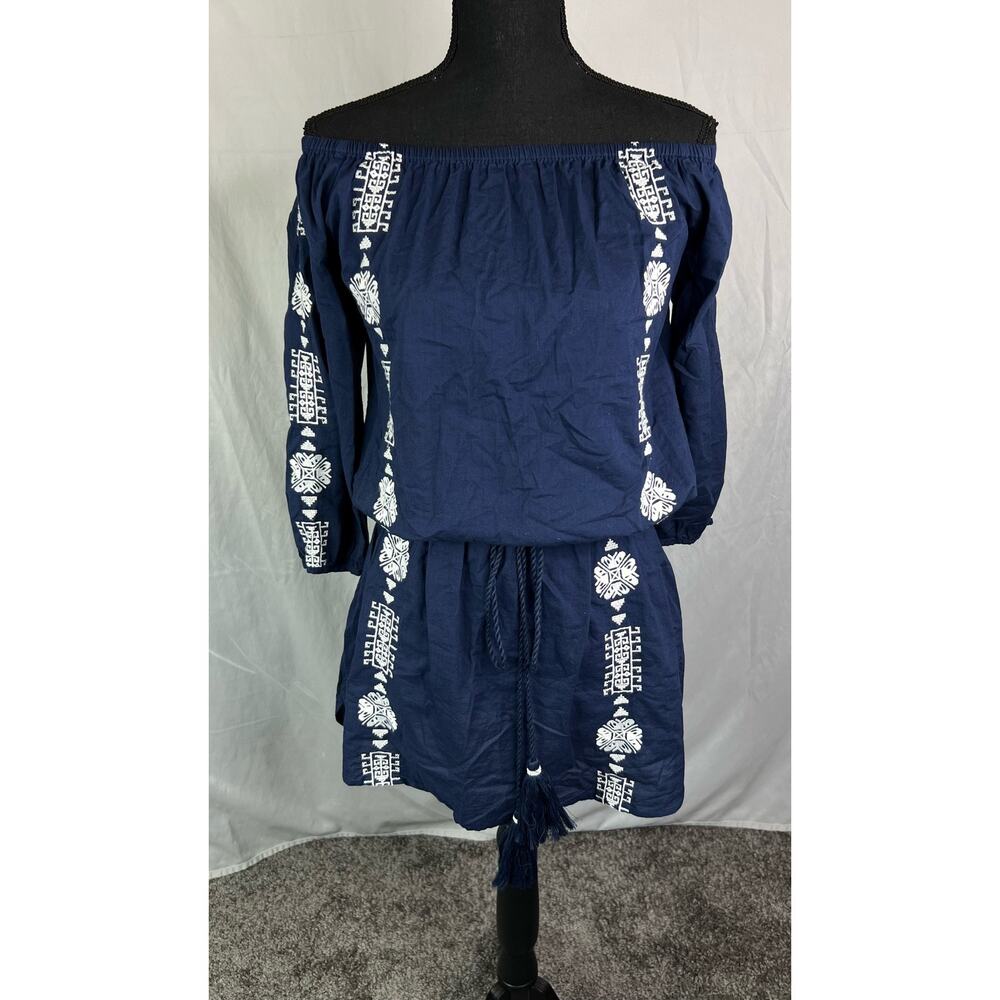 Pampelone long sleeve women blouson off the shoulder 100% cotton dress size XS